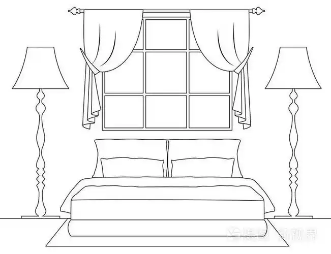 摄图新视界 插画 矢量图 内部的线性方案.带家具的矢量卧室.