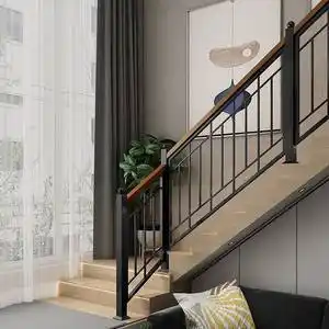 简约现代铁艺楼梯扶手阁楼围栏走廊飘窗栏杆室内家用阳台护栏实木