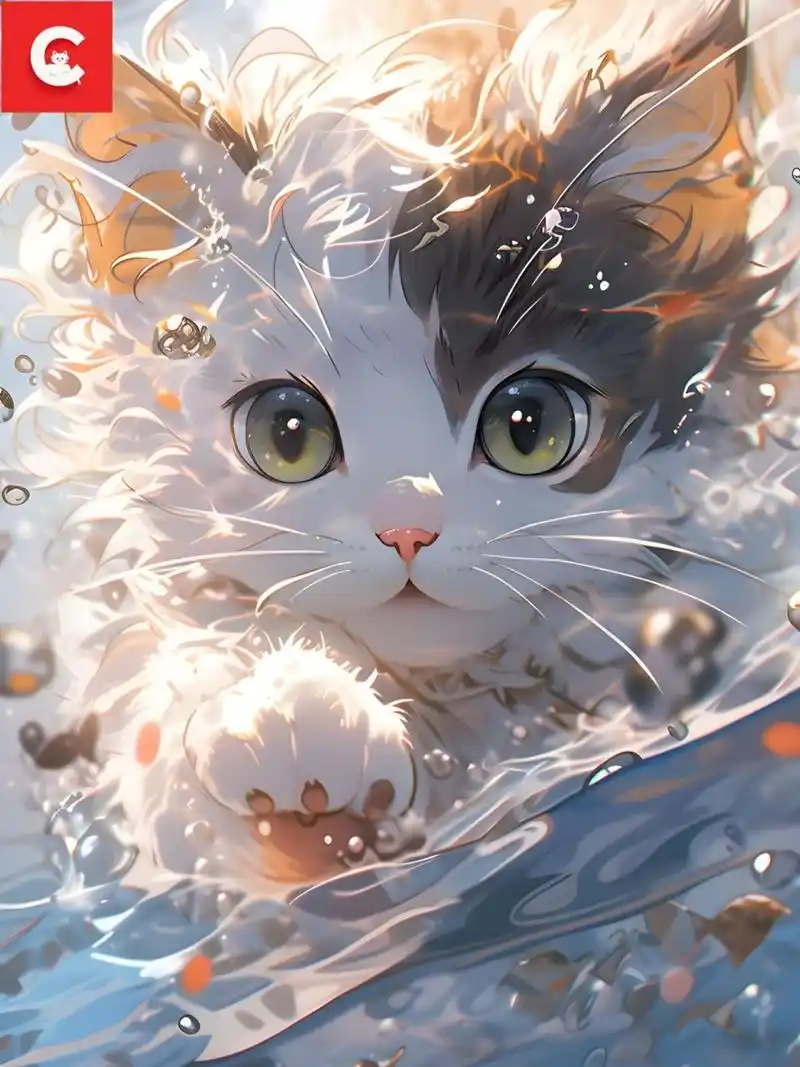 原创4k高清手机壁纸03|可爱游泳猫咪系列 夏天就要游泳呀!