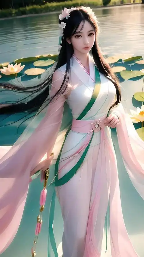 国风动漫穿着汉服的荷花女孩