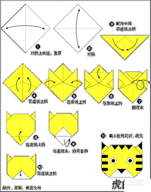 萌萌哒老虎的脸的儿童手工折纸方法 - 制作系手工网