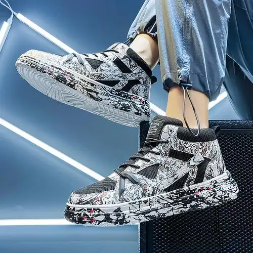 述雅男鞋秋季夏季球鞋男高帮增高涂鸦板鞋篮球运动潮鞋