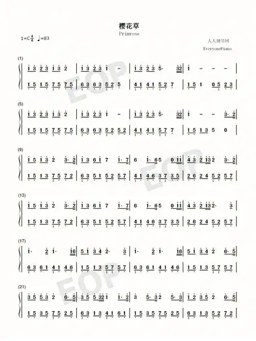 樱花草经典流行歌曲简单易学双手简谱