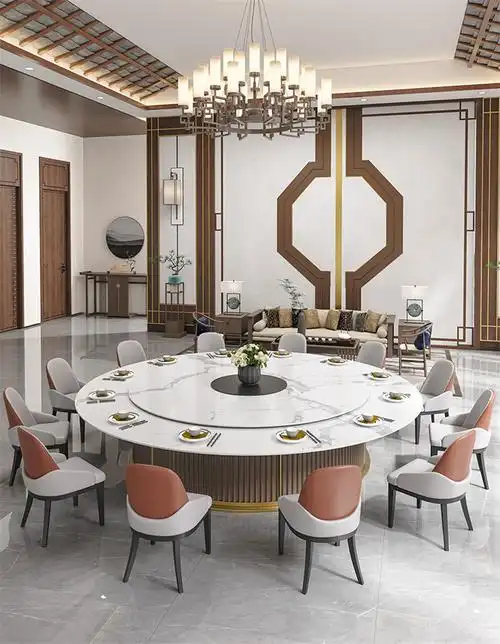 会所别墅包厢自动转盘岩板高档电动餐桌大圆桌