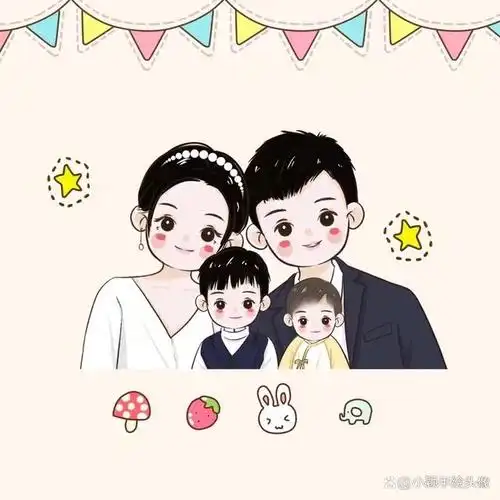 卡通全家福手绘,一家三口,四口幸福头像