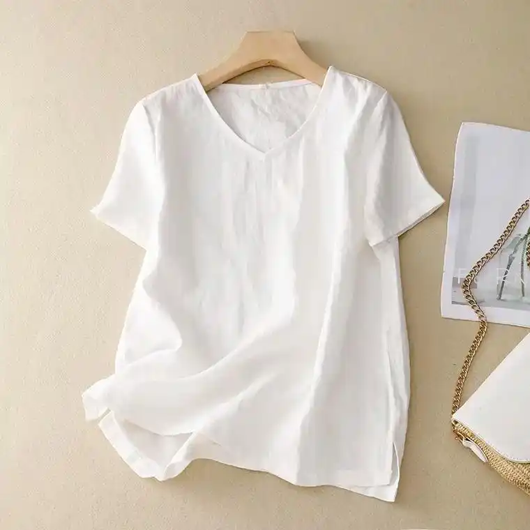 简约纯色小白t女夏季轻薄棉麻短袖胖妈妈文.30 或将近30的 - 抖音