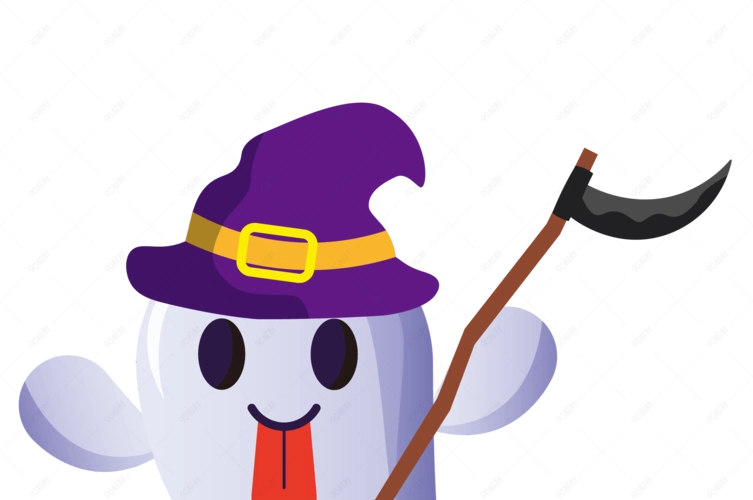 万圣节白色卡通小鬼拿着镰刀