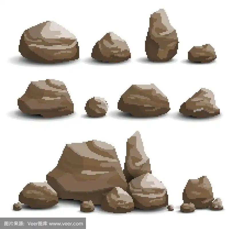 矢量卡通游戏艺术岩石和石头