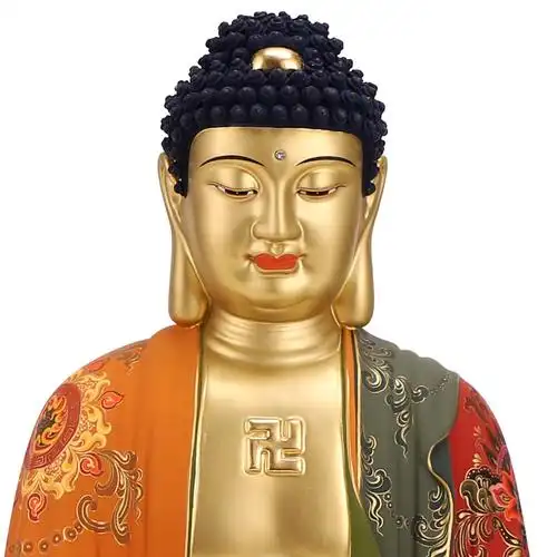 台湾手工彩绘金脸纯铜释迦牟尼佛像如来如来佛佛祖摆件