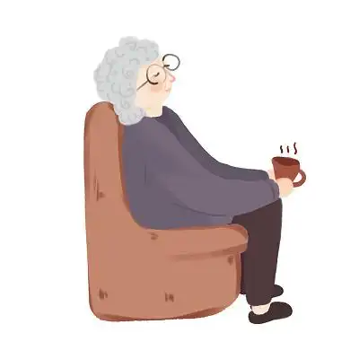 卡通插画坐在沙发上孤独的老人png素材老人元素