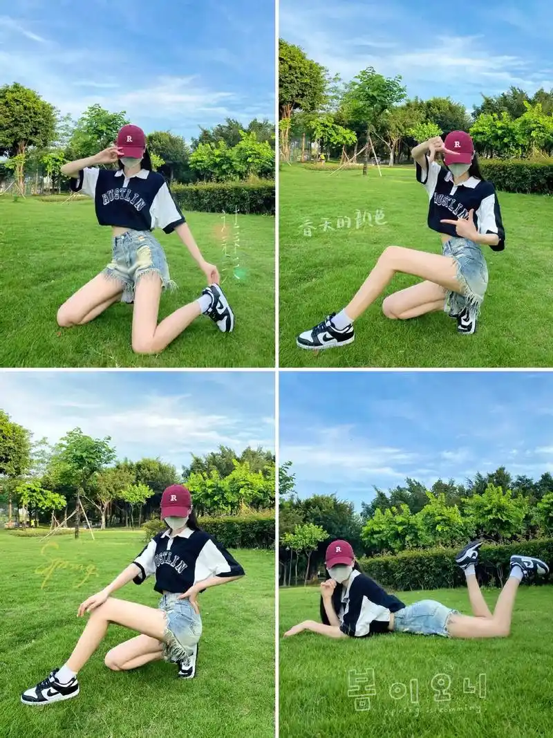 一学就会草地拍照姿势,感受绿色的生命力吧