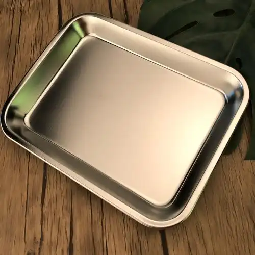 不锈钢方盘奶茶茶店平底托盘快餐馆备菜盘毛巾加厚盘