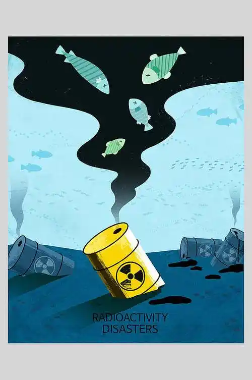 蓝色手绘高级感大气卡通污染海报