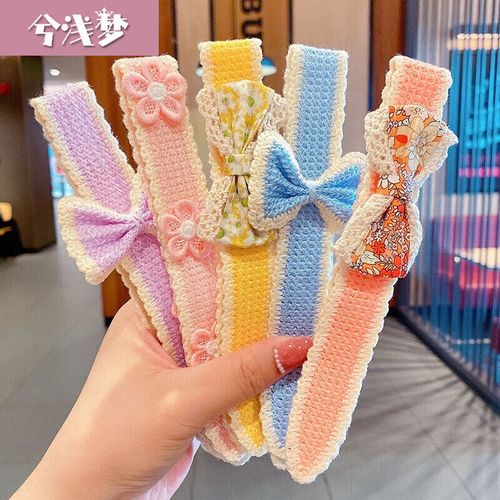 兮浅梦儿童蝴蝶结魔术贴发箍针织毛线魔法贴发带可爱发饰发卡小女