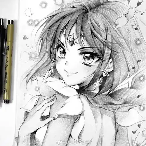 人物黑白动漫素材插画绘画线稿手绘女生男生长发短发转载二次元