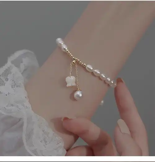 铃兰花淡水珍珠手链女生ins小众设计感日式闺蜜精致手饰女夏 铃兰珍珠
