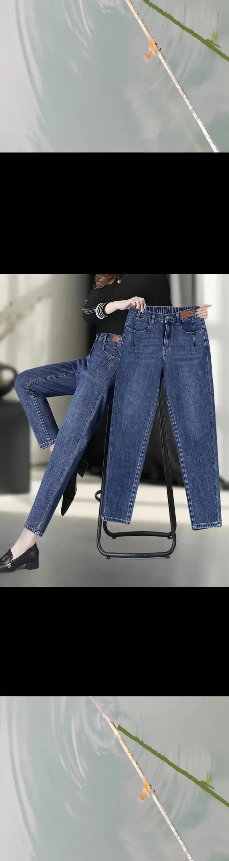哈喽姐妹们～新款高腰牛仔哈伦裤来咯～现在这个季节穿真的太合适了!