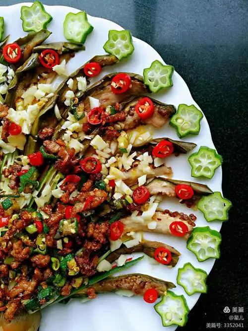 孔雀开屏肉末茄子——创意蒸菜