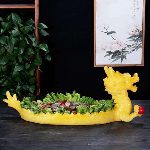 特色异形大龙造型酒店餐厅创意餐具私房意境菜火锅店三文鱼刺身盘