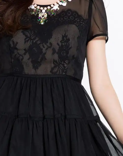 黑色镂空蕾丝透视连衣裙