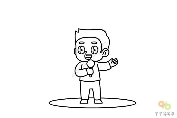 第四步:画出主持人的双腿.第五步:画出主持人背后的舞台.