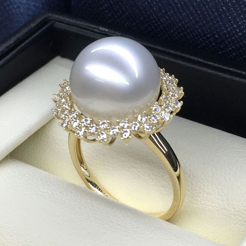 白珍珠戒指18k123圆形1213mm白色海水珠南洋白珠手饰