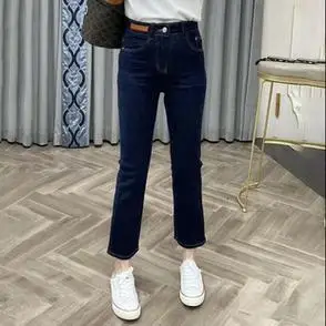 高腰修身 显瘦九分烟管裤 藏蓝色直筒弹力牛仔裤 - 女装/女士精品优惠