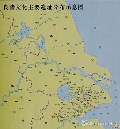 良渚文化主要遗址分布示意图