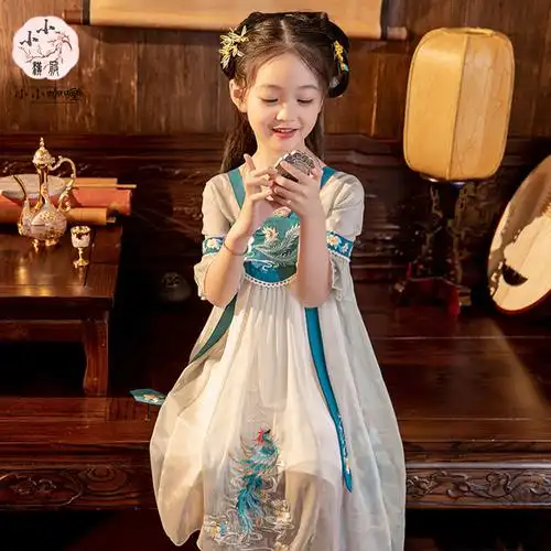 汉服女童夏款刺绣襦裙小女孩超仙气雪纺飘逸古装儿童中国风连衣裙