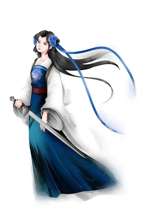 中国风水彩古风女性剑客插画元素图片
