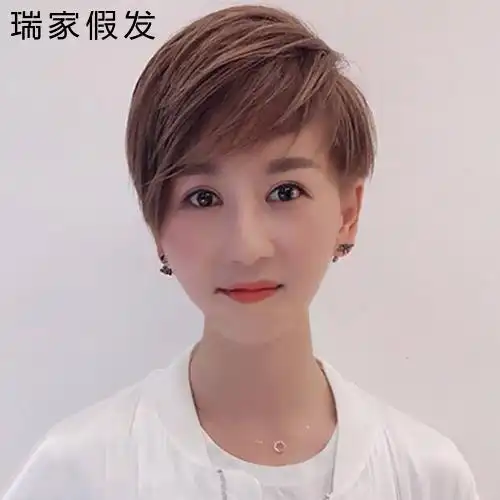 瑞家假发女短发自然bobo真发假发套女士时尚造型韩国帅气圆脸发型