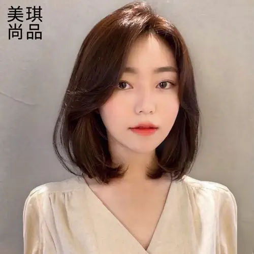 韩式发型女短发气质偏分微卷全真人发丝蓬松自然网红锁骨发假发套