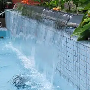 大型瀑布流水口不锈钢流水槽室外花园水景观鱼池出水口别墅水幕墙