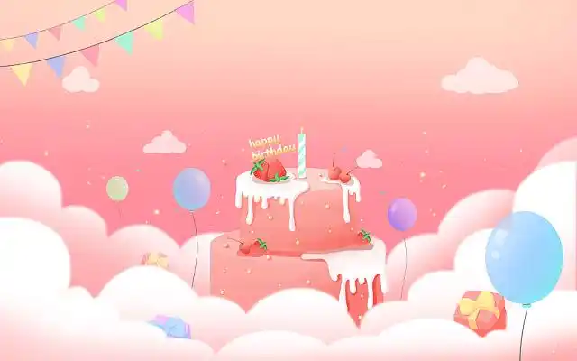 卡通蛋糕插画手绘生日会背景开派对粉色蛋糕少女心气球