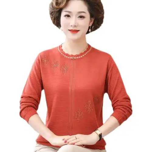 妈妈春装圆领羊毛衫毛衣40岁50中老年女春秋装打底衫大码针织上衣