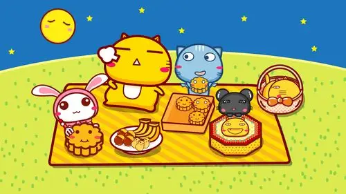 哈咪猫中秋节卡通可爱高清宽屏桌面壁纸