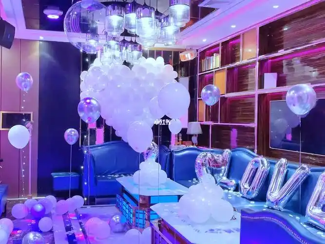 ktv包间生日惊喜布置银白色系