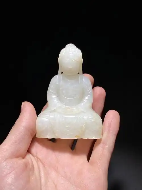 清乾隆 和田玉 白玉 阿弥陀佛 佛像 摆件 长6 宽2.8 高8.