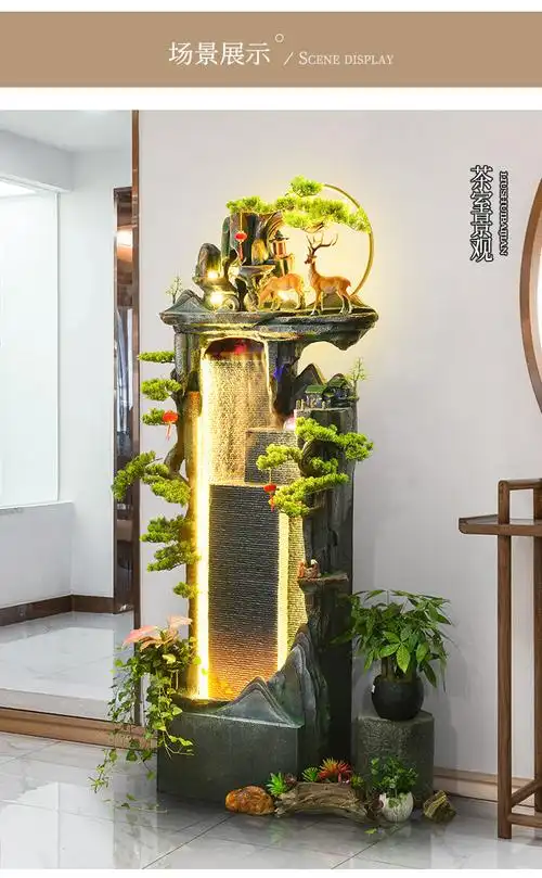 中式禅意假山流水摆件室内客厅茶室陶罐开业送礼喷泉加湿水景 山水