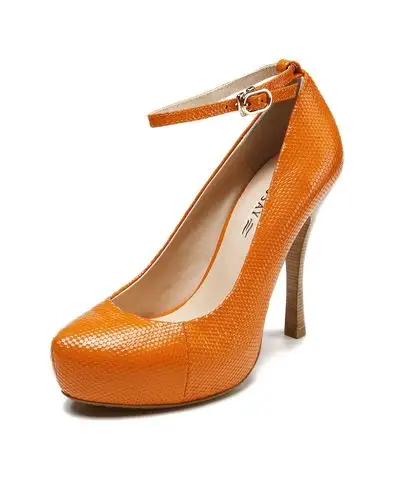 橙色优雅印纹牛皮高跟鞋
