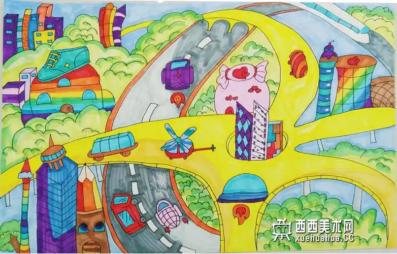 一等奖中学生科幻画《未来城市》赏析_抗疫新冠病毒儿童画_科幻画