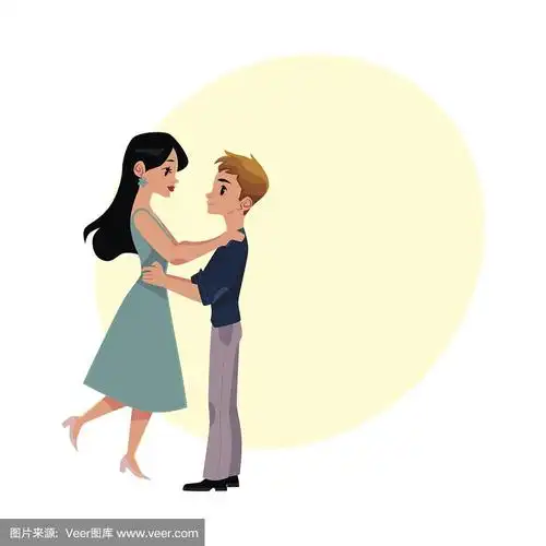 拥抱情侣,男人抱着女人的腰,侧视图肖像