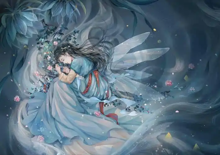 水墨翩然的古风插画,犹如想象中的梦幻之境一般,满满的仙气感
