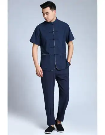 男装 唐装/中山装 吉普(jeep) 棉麻太极服男士夏季短袖太极拳服装练功