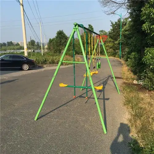 新款儿童秋千架吊椅多功能 室内户外钢管荡秋千架子带篮球投篮框