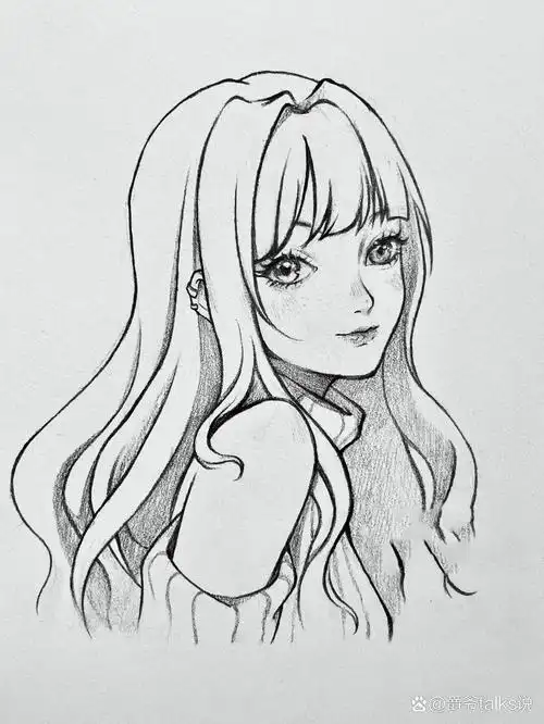 精致酷雅的黑白动漫画手绘女孩临摹步骤图