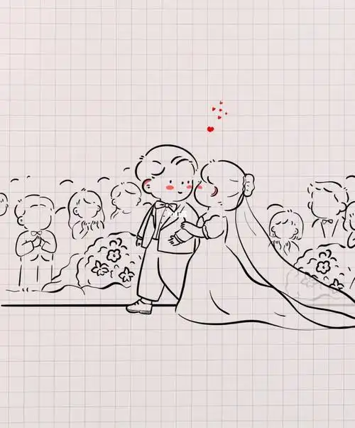 卡通情侣日常简笔画