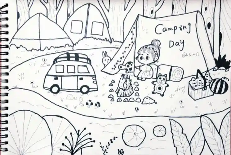 简笔画  #一颗橘子手绘打卡  #露营  #原创