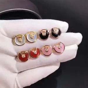 卡地亚耳钉18k玫瑰金经典款单钻护身符黑玛瑙红玉髓粉贝母女项链