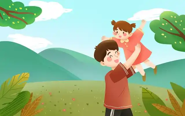 手绘父亲节将女儿高高举起的爸爸素材原创插画海报